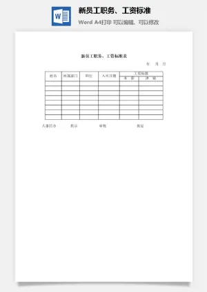 新员工职务、工资标准word模板预览图