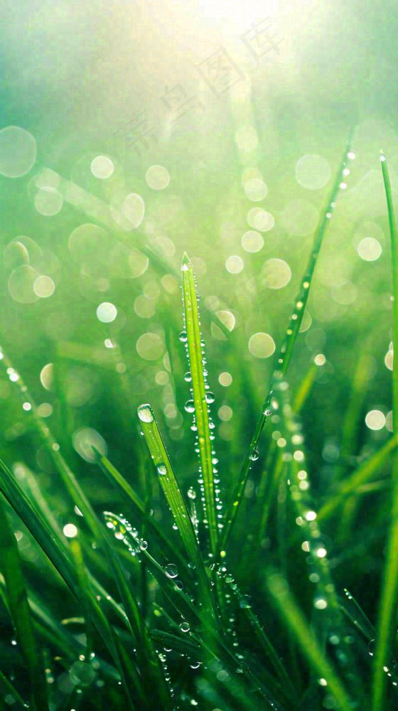 春天草地雨水雨露露珠绿草清新，谷雨雨水惊蛰白露摄影图