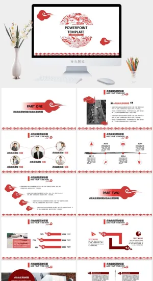红色欧美工作总结计划ppt模板预览图