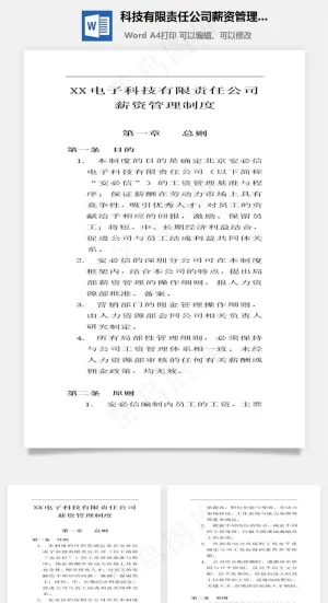 科技有限责任公司薪资管理制度Word文档预览图