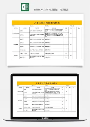 公司员工部门绩效考核表试用期KPI月度统计管理excel表格模板素材预览图