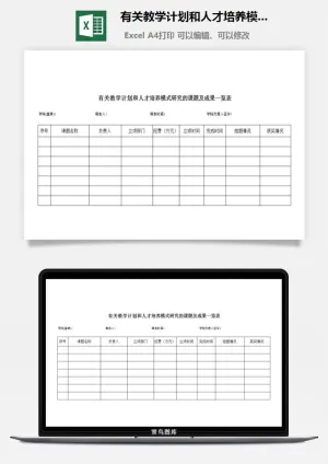 有关教学计划和人才培养模式研究的课题及成果excel模板预览图