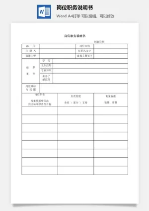 岗位职务说明书word模板预览图