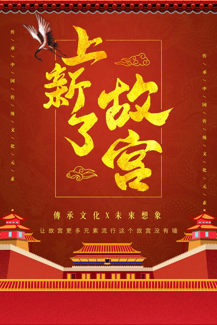 国潮海报 故宫印象 文化旅游 中国风psd模版下载
