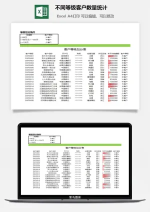 不同等级客户数量统计excel模板预览图
