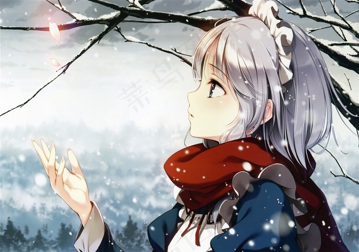 雪天的看雪短发女孩 - 菜鸟图库