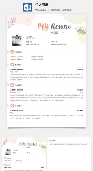 个人求职简历预览图