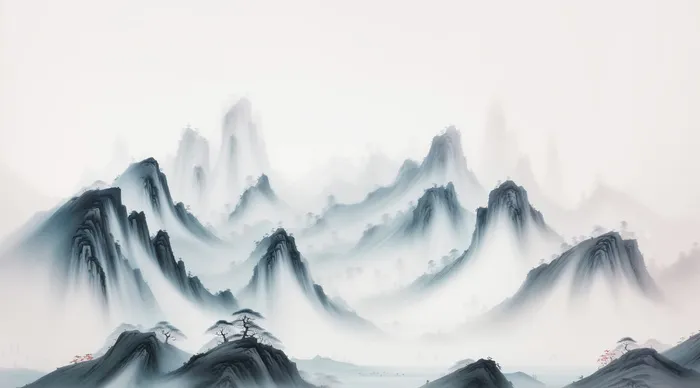 大气写意中国传统水墨画山水插画壁纸-归墟