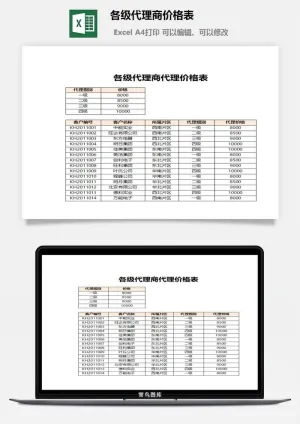 各级代理商价格表excel模板预览图