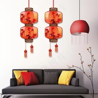 家居室内沙发壁画红灯笼摄影图