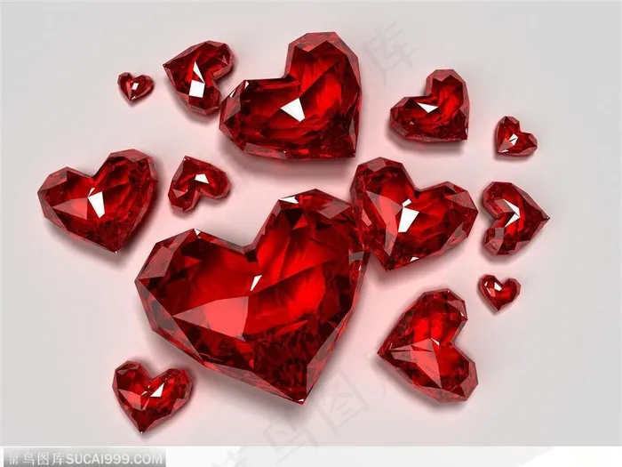 多个大大小小的红色心形璀璨钻石