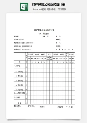 财产保险公司业务统计表excel模板预览图