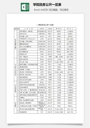 学院院务公开一览表excel模板预览图