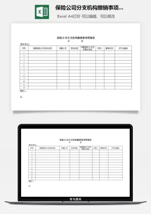 保险公司分支机构撤销事项明细表excel模板预览图