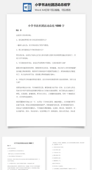 小学书法社团活动总结1000字预览图