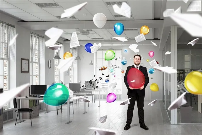 商务与飞舞的气球创意摄影高清图片