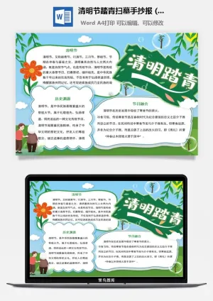 校园清明节踏青扫墓手抄报电子小报黑板报展板报海报设计模板素材预览图