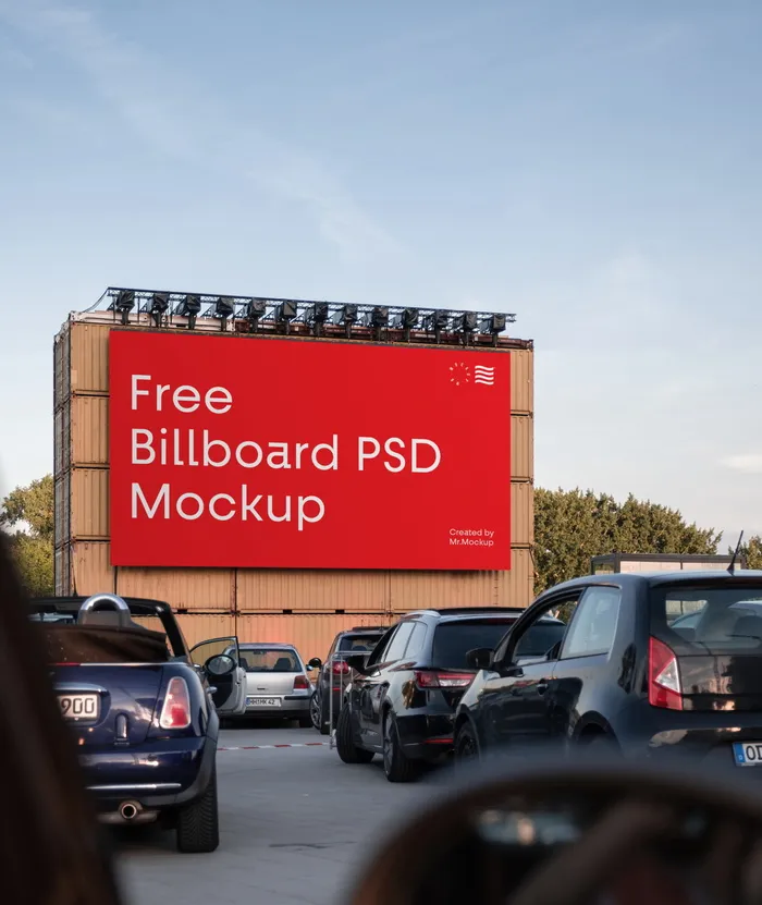 户外广告展示停车场Big Billboard PSD Mockup