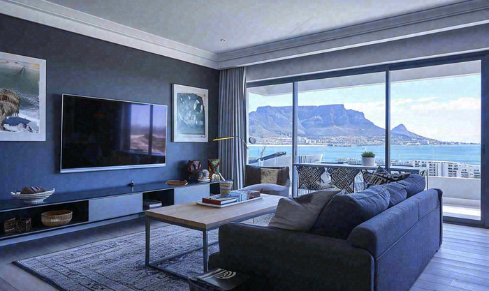 室内设计家具家装展示客厅沙发电视海景，简约摄影图