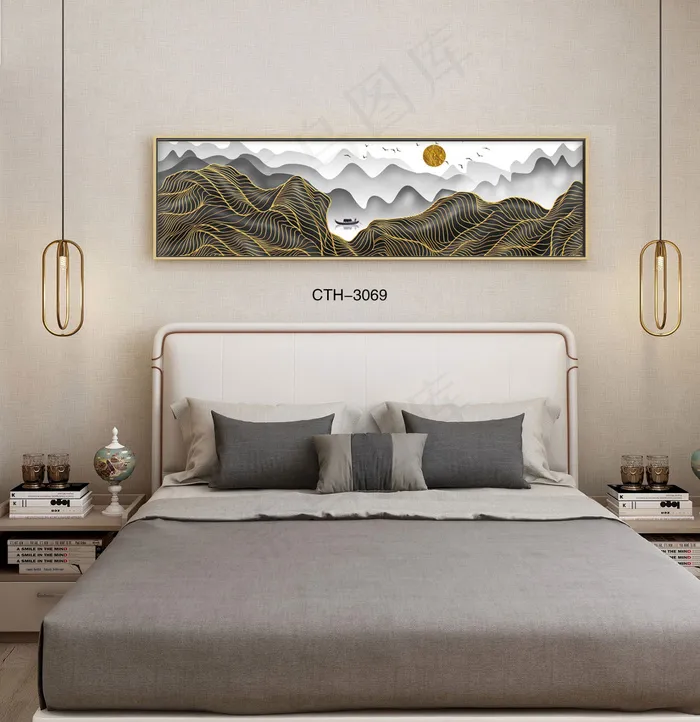 轻奢晶瓷装饰画客厅沙发背景墙卧室床头挂画酒店样板间房间模型现代抽象风