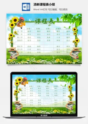 清新课程表小报预览图