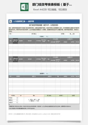 部门绩效考核表模板（基于KPI以月度为例预览图