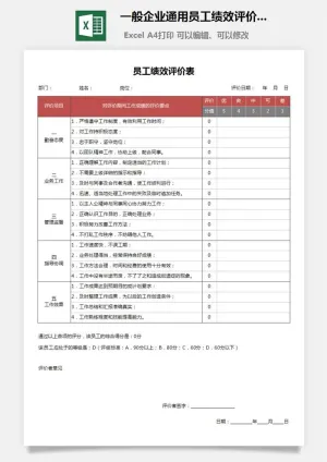 47一般企业通用员工绩效评价表预览图