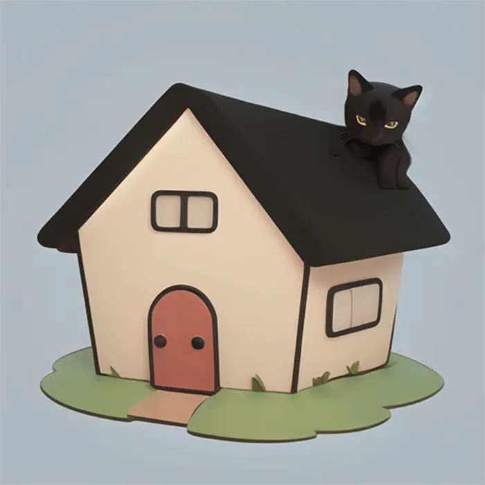 卡通房子黑色小猫壁纸图像素材