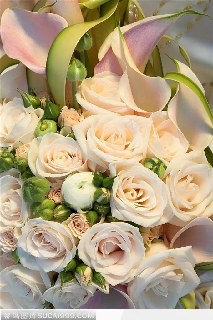 粉色的玫瑰花和百合花-婚礼花束