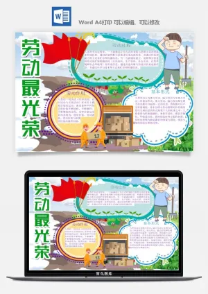 劳动节五一工人手抄报电子小报黑板报展板报海报WORD素材模板设计预览图