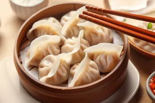 蒸饺饺子美食摄影图