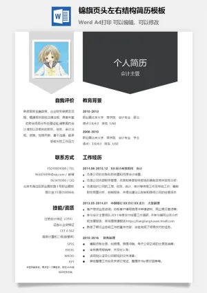 锦旗页头左右结构简历模板预览图