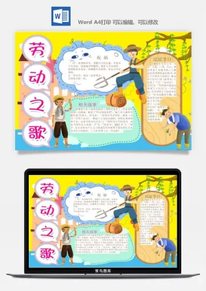 劳动节五一工人手抄报电子小报黑板报展板报海报WORD素材模板设计预览图