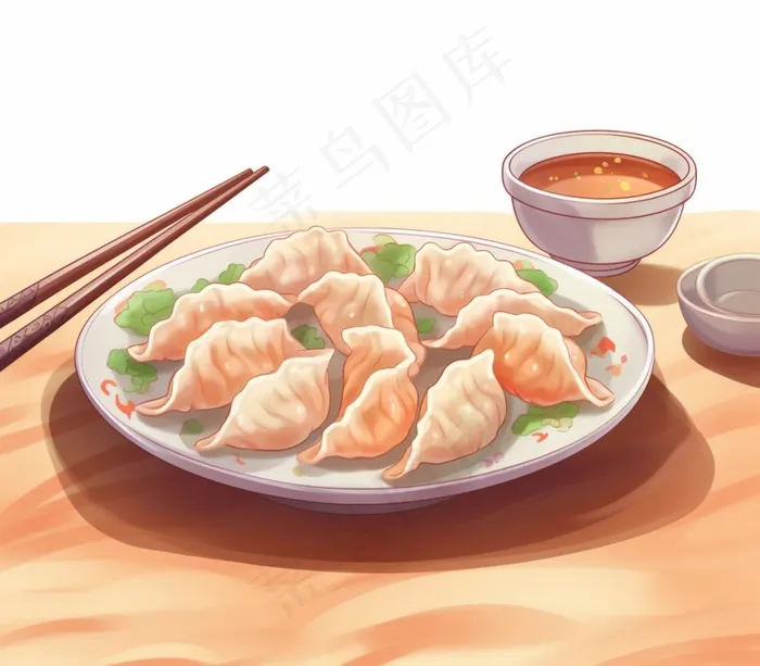 美味的饺子食物卡通插画背景