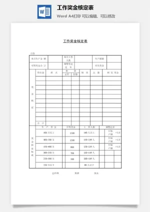 工作奖金核定表word模板预览图