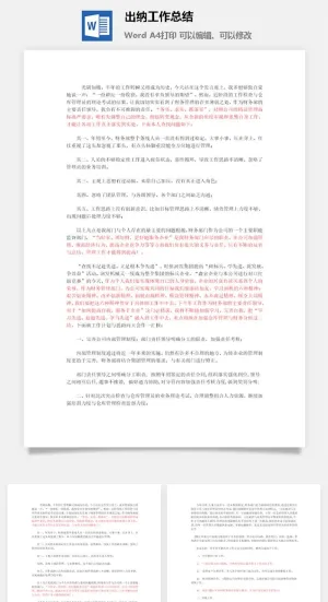 出纳工作总结word模板预览图