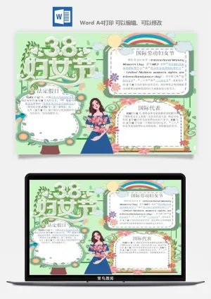 妇女节女神节手抄报电子小报黑板报展板报海报设计word模板素材预览图