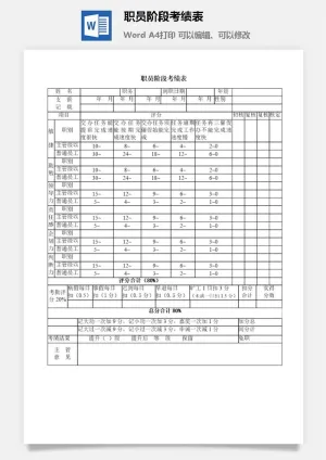 职员阶段考绩表word模板预览图
