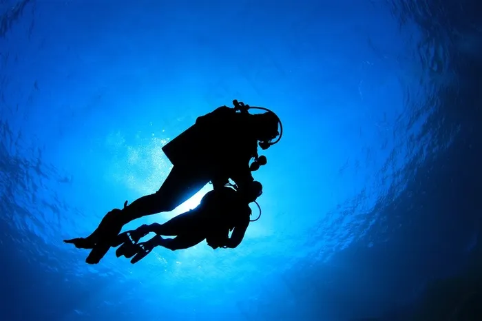 海中的潜水员剪影体育图片