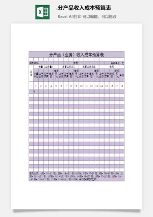 87.分产品收入成本预算表预览图