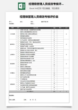 20经理级管理人员绩效考核评价表预览图