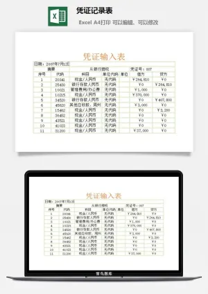 凭证记录表excel模板预览图