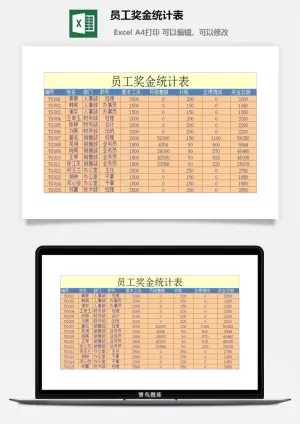 员工奖金统计表excel模板预览图