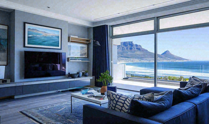 室内设计家具家装展示客厅沙发电视海景，简约摄影图