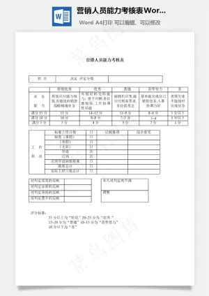 营销人员能力考核表Word文档预览图
