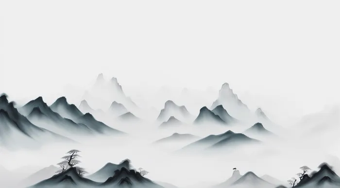 大气写意中国传统水墨画山水插画壁纸-云山