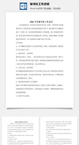 秘书处工作总结word模板预览图
