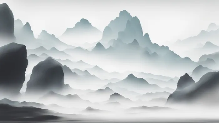 大气写意中国传统水墨画山水插画壁纸-石