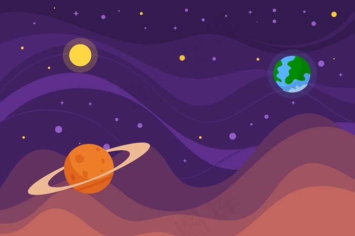 可爱卡通紫色星空天空宇宙太空星球星系幻彩背景