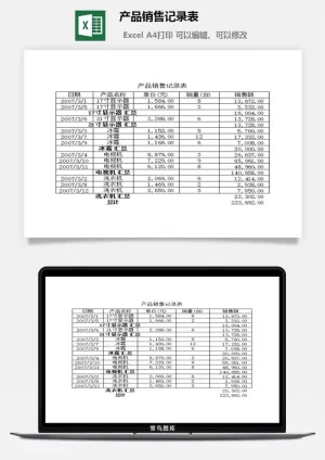 产品销售记录表excel模板预览图
